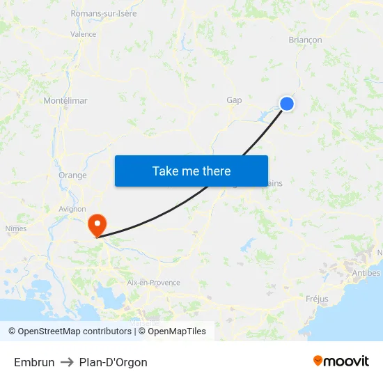 Embrun to Plan-D'Orgon map