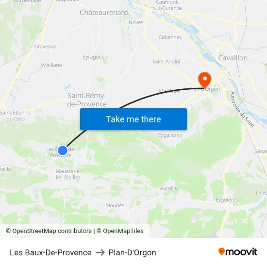 Les Baux-De-Provence to Plan-D'Orgon map