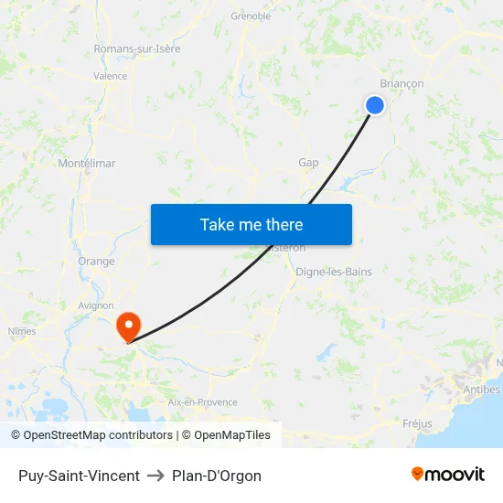 Puy-Saint-Vincent to Plan-D'Orgon map