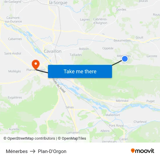 Ménerbes to Plan-D'Orgon map