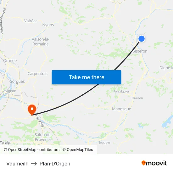 Vaumeilh to Plan-D'Orgon map