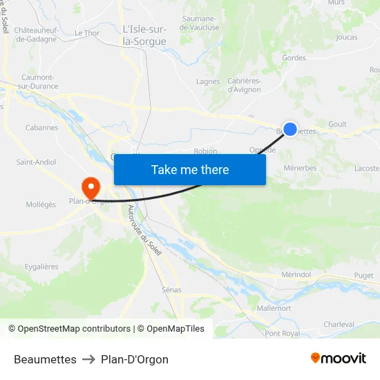 Beaumettes to Plan-D'Orgon map