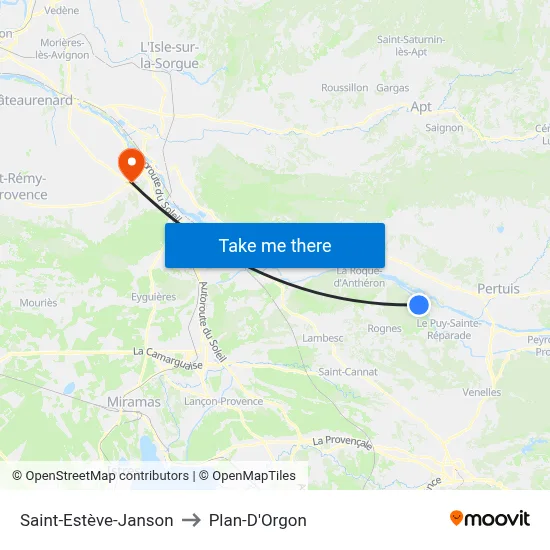 Saint-Estève-Janson to Plan-D'Orgon map