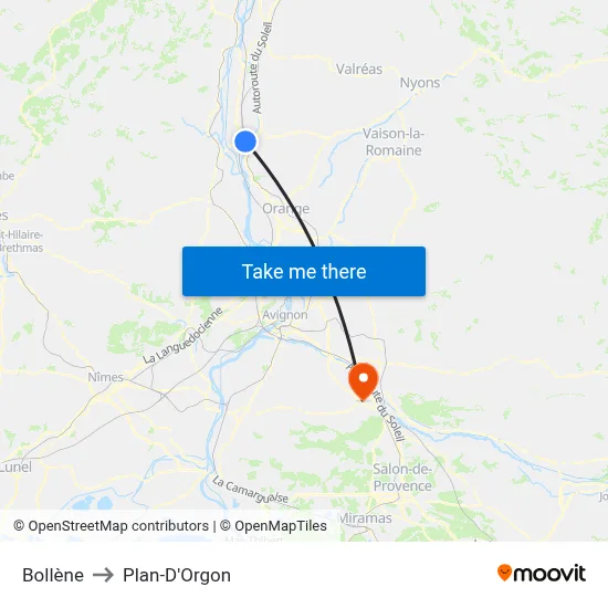 Bollène to Plan-D'Orgon map