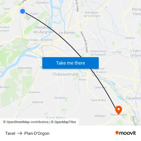 Tavel to Plan-D'Orgon map