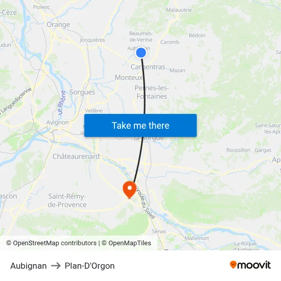 Aubignan to Plan-D'Orgon map