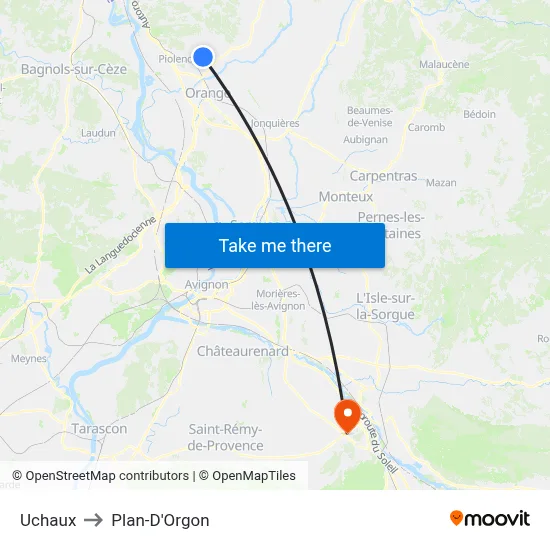 Uchaux to Plan-D'Orgon map