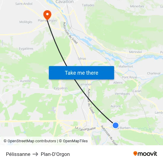 Pélissanne to Plan-D'Orgon map