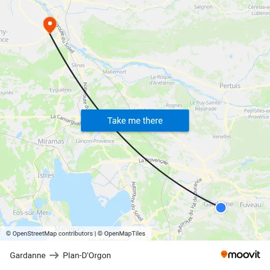 Gardanne to Plan-D'Orgon map
