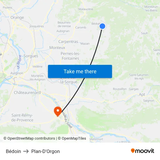 Bédoin to Plan-D'Orgon map