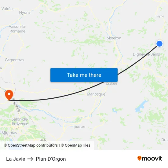 La Javie to Plan-D'Orgon map