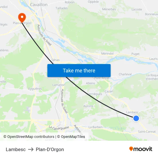 Lambesc to Plan-D'Orgon map