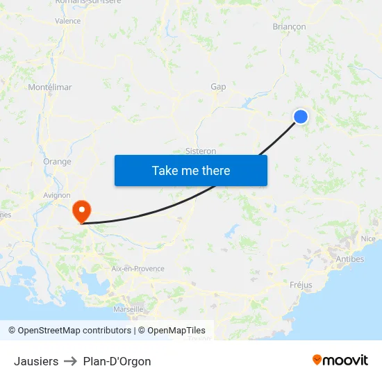 Jausiers to Plan-D'Orgon map