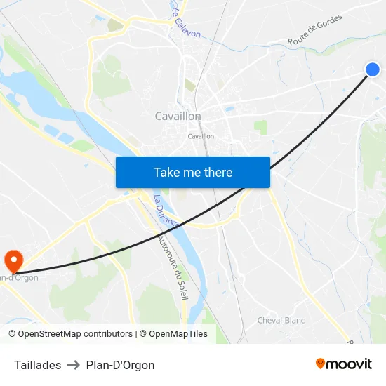 Taillades to Plan-D'Orgon map