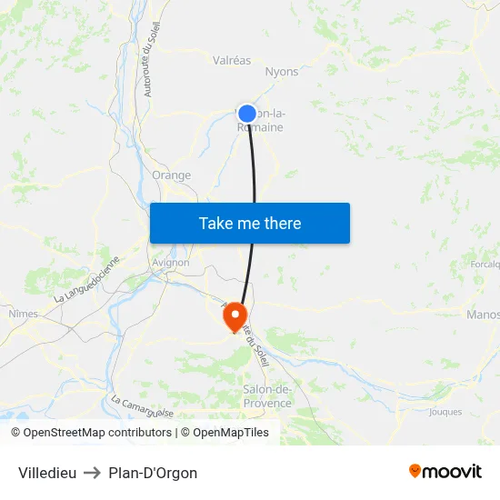 Villedieu to Plan-D'Orgon map