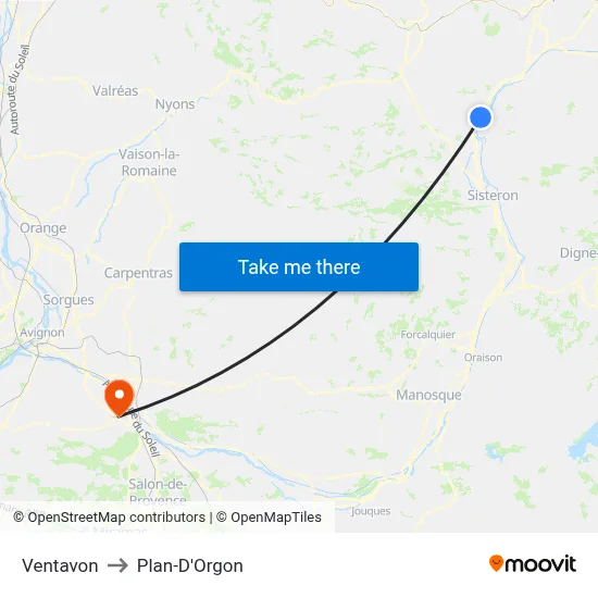 Ventavon to Plan-D'Orgon map