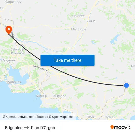 Brignoles to Plan-D'Orgon map