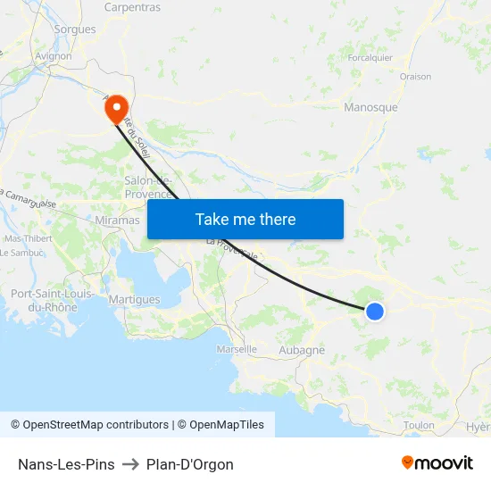 Nans-Les-Pins to Plan-D'Orgon map
