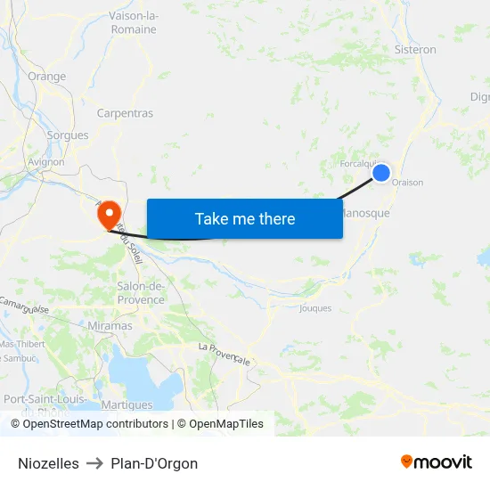 Niozelles to Plan-D'Orgon map