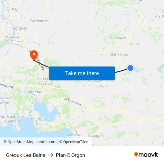 Gréoux-Les-Bains to Plan-D'Orgon map