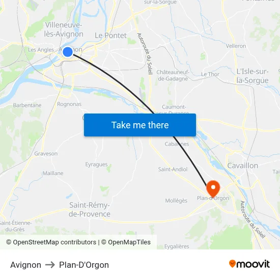 Avignon to Plan-D'Orgon map