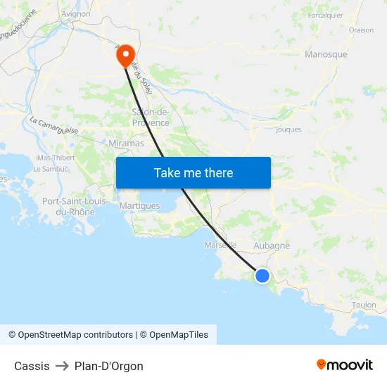 Cassis to Plan-D'Orgon map