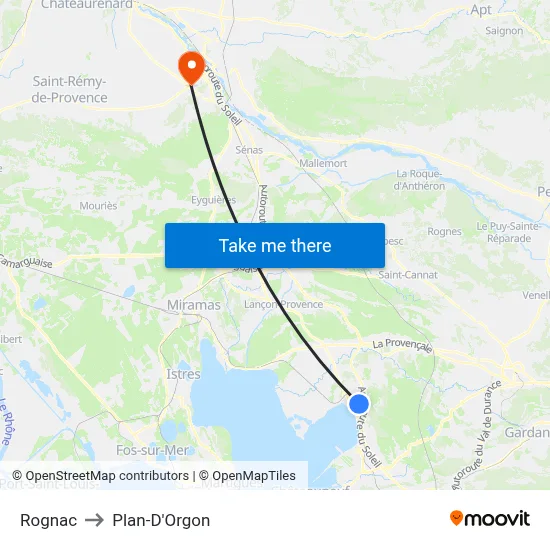 Rognac to Plan-D'Orgon map