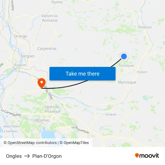 Ongles to Plan-D'Orgon map