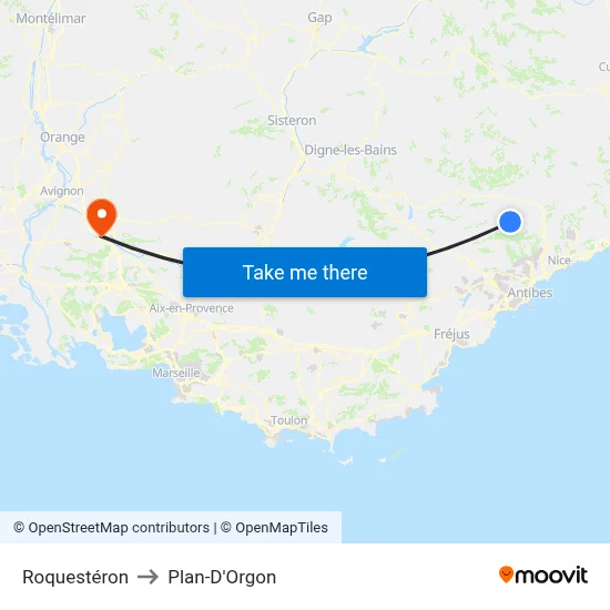 Roquestéron to Plan-D'Orgon map