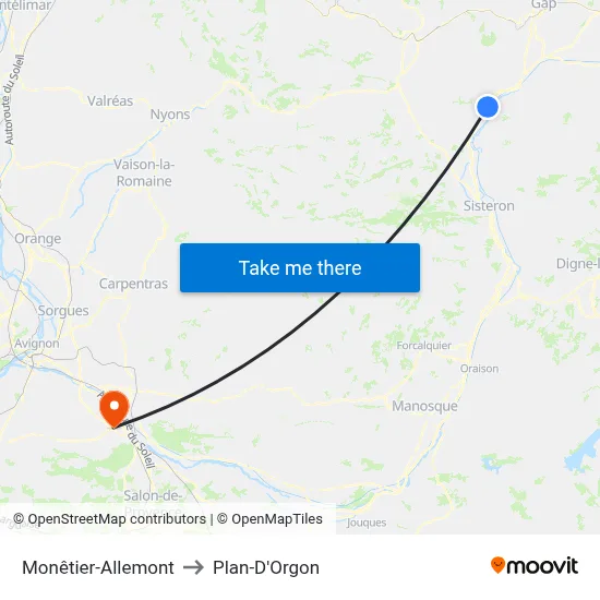 Monêtier-Allemont to Plan-D'Orgon map