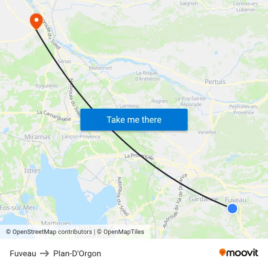 Fuveau to Plan-D'Orgon map
