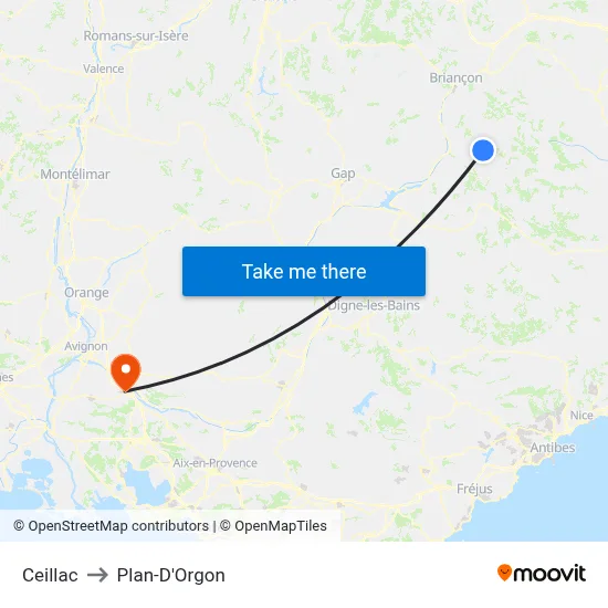 Ceillac to Plan-D'Orgon map