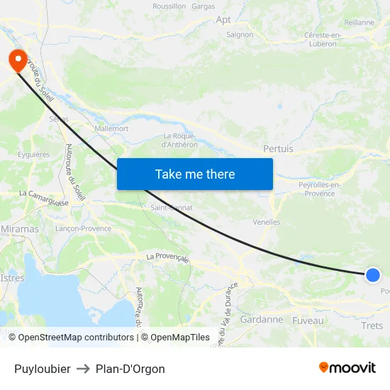 Puyloubier to Plan-D'Orgon map