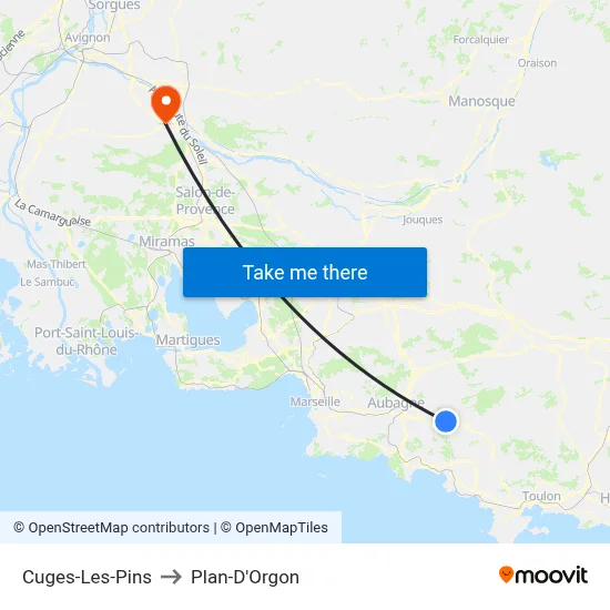 Cuges-Les-Pins to Plan-D'Orgon map