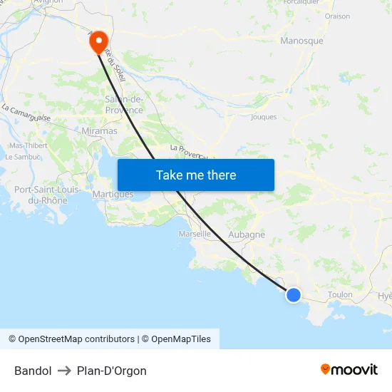 Bandol to Plan-D'Orgon map