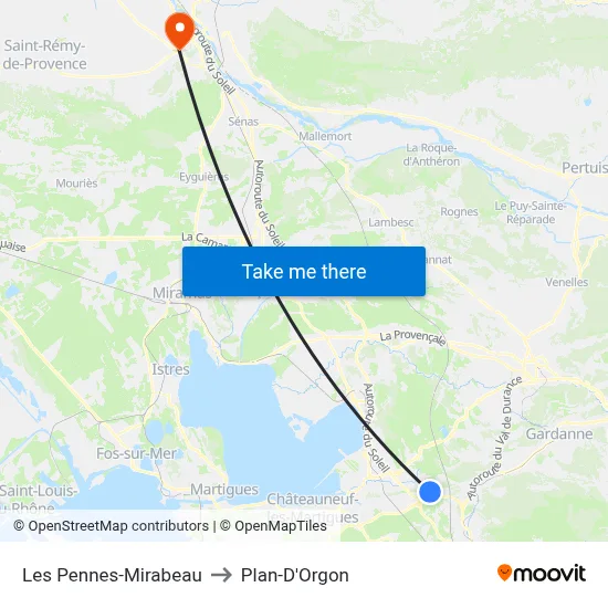 Les Pennes-Mirabeau to Plan-D'Orgon map