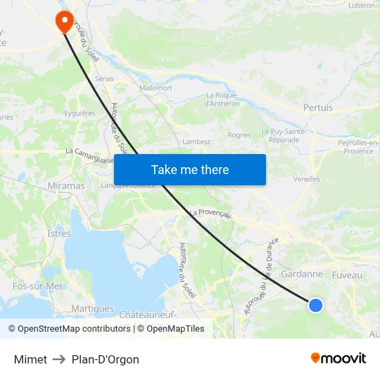 Mimet to Plan-D'Orgon map