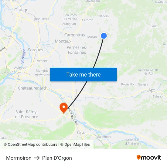 Mormoiron to Plan-D'Orgon map
