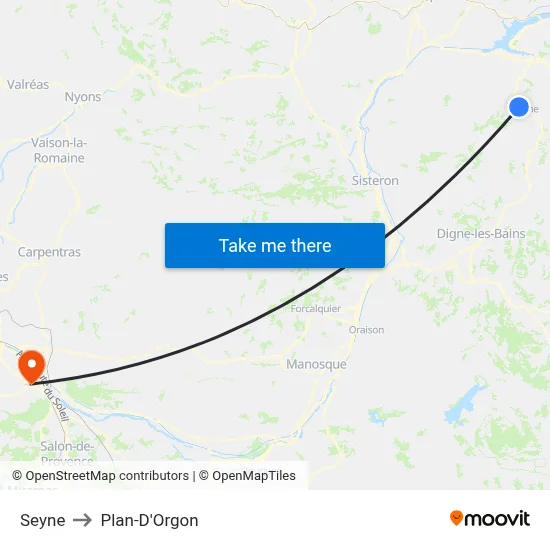 Seyne to Plan-D'Orgon map