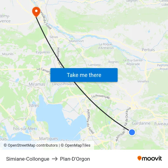 Simiane-Collongue to Plan-D'Orgon map