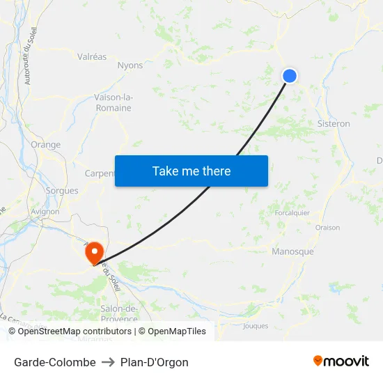 Garde-Colombe to Plan-D'Orgon map