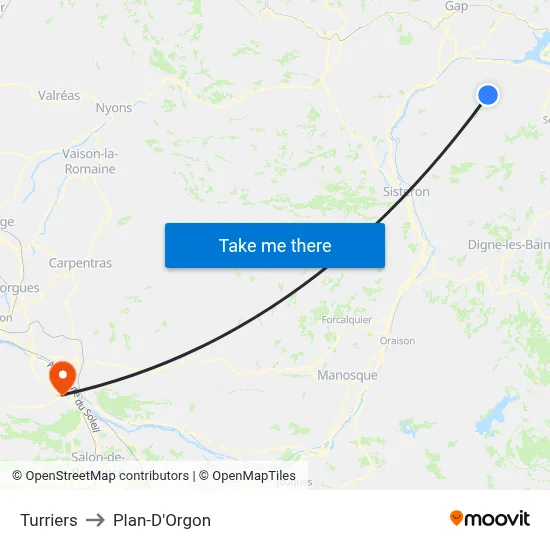 Turriers to Plan-D'Orgon map