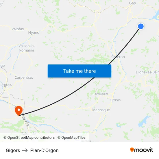 Gigors to Plan-D'Orgon map