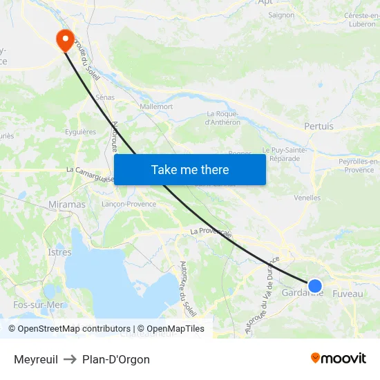 Meyreuil to Plan-D'Orgon map