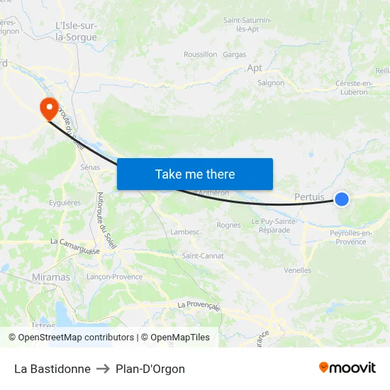 La Bastidonne to Plan-D'Orgon map