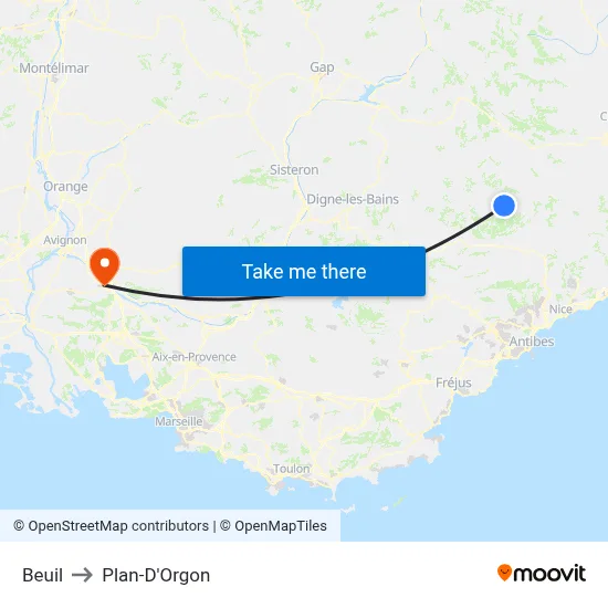 Beuil to Plan-D'Orgon map