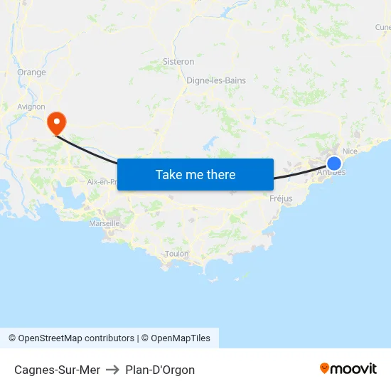Cagnes-Sur-Mer to Plan-D'Orgon map