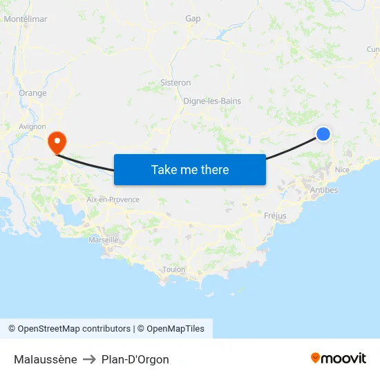 Malaussène to Plan-D'Orgon map