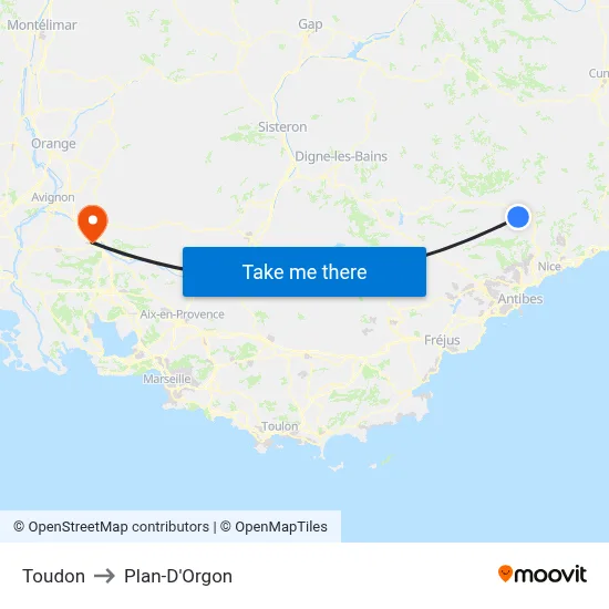 Toudon to Plan-D'Orgon map