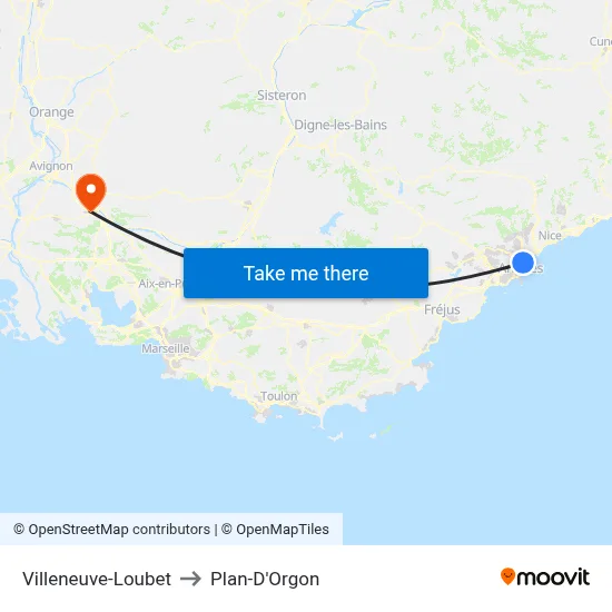 Villeneuve-Loubet to Plan-D'Orgon map